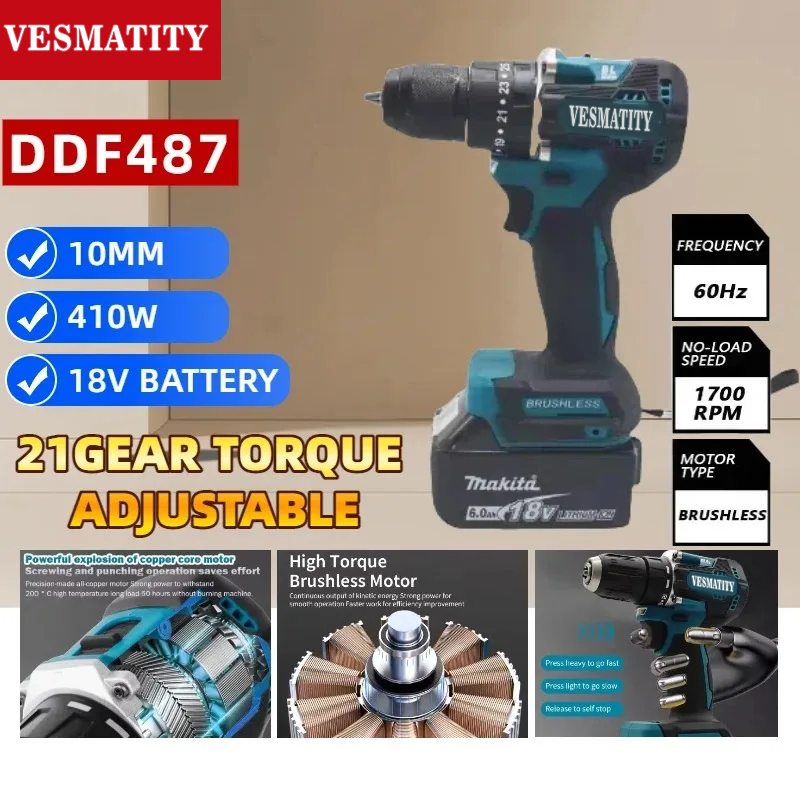 DDF487 10mm Brushless Cordless - Makita Drill Ddf484 review and price